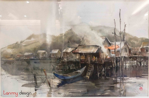 Hand painted  - Fishing village